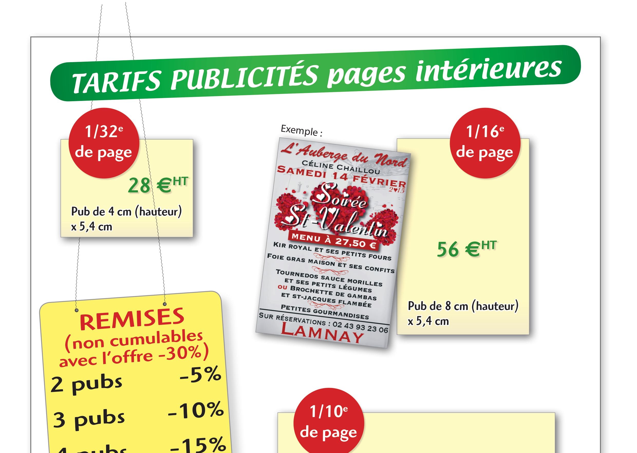 Tarifs pubs pages 2 &agrave; 20 et remises multi-parutions